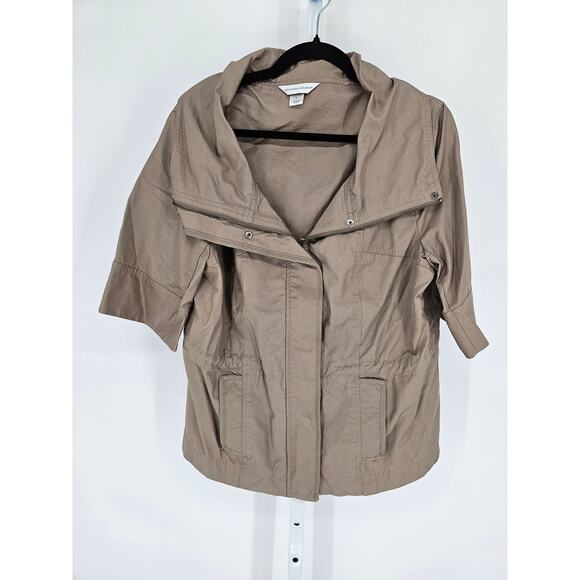 Christopher & Banks Womens Sz XL Short Sleeve Zip Up Trench Jacket Taupe - Picture 1 of 4